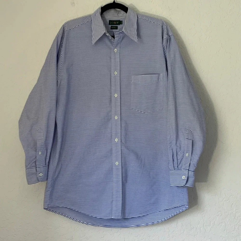 J Crew Oarsman Shirt Mens 16-32 Blue White Striped Cotton Long Sleeve Preppy Ivy